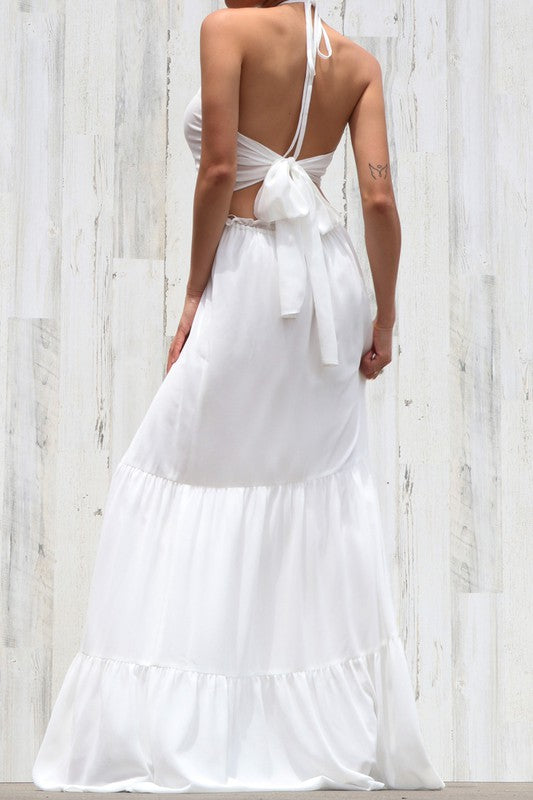 V NECK WOVEN MAXI DRESS