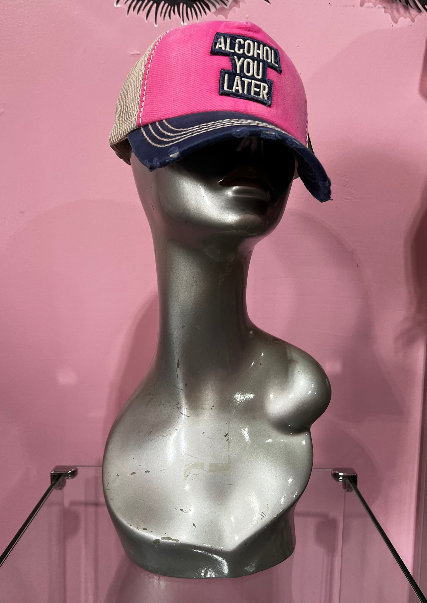 Mesh Back ALCOHOL YOU LATER Message Patch Vintage Baseball Cap