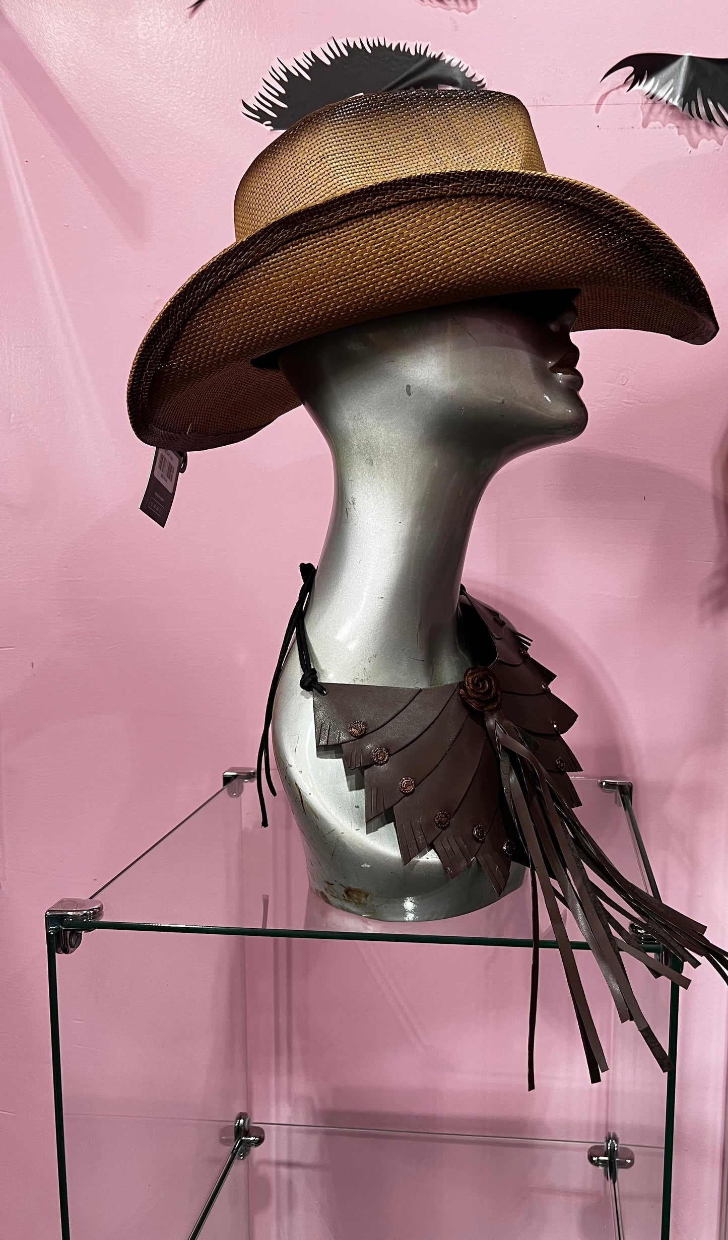 Leather Linked Band Western Straw Cowboy Fedora Hat