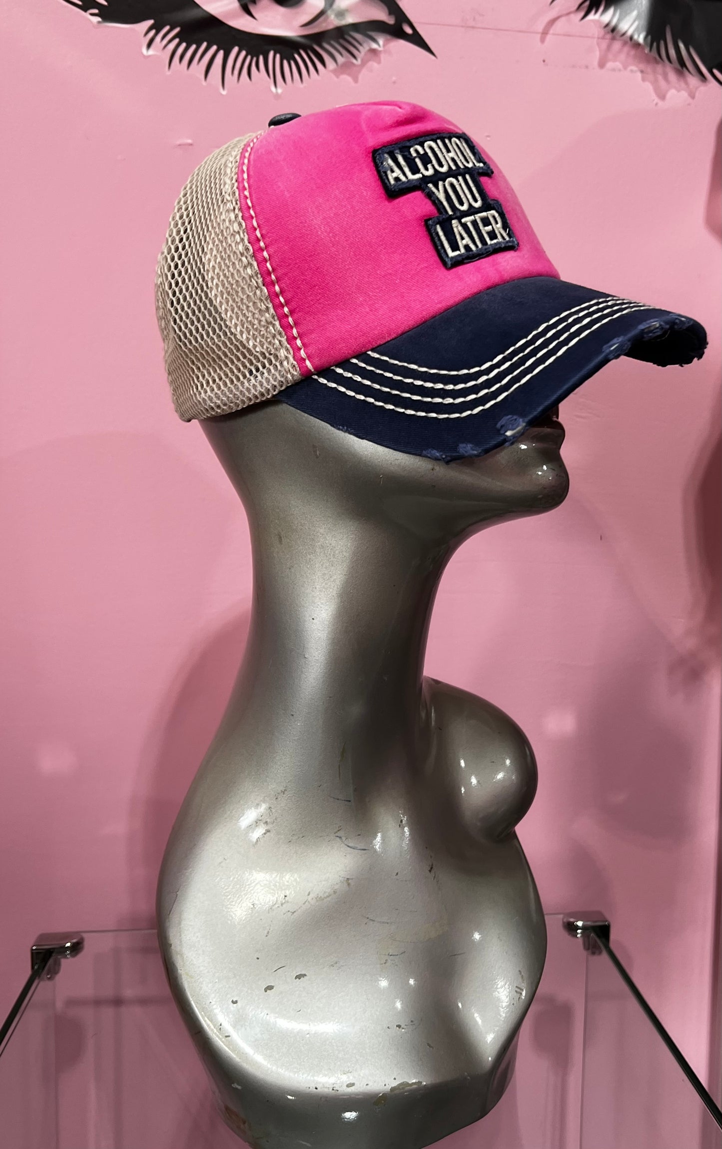 Mesh Back ALCOHOL YOU LATER Message Patch Vintage Baseball Cap