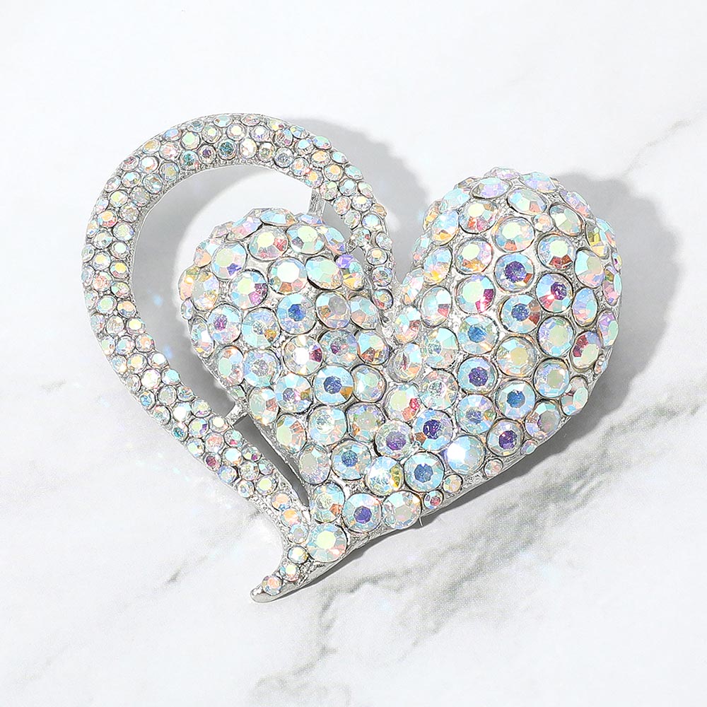 Stone Paved Heart Pin Brooch