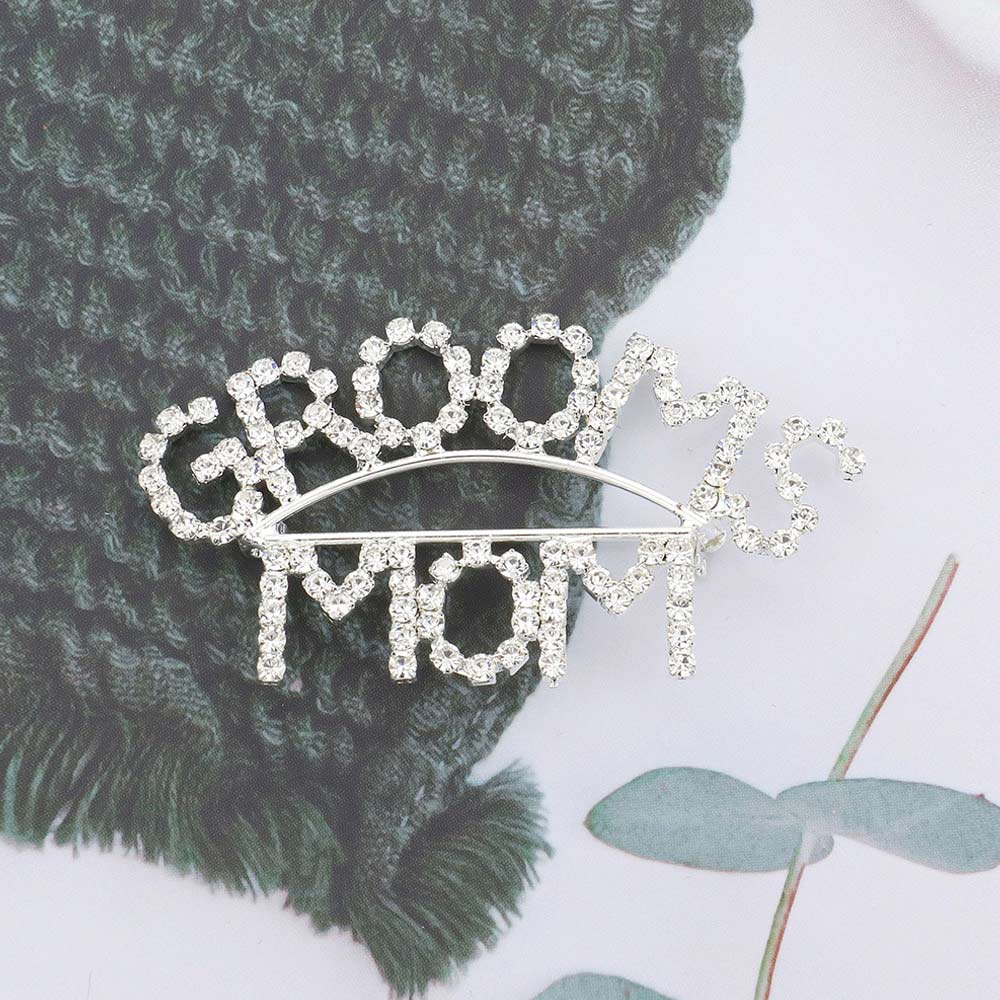 Sil ver GROOMS MOM Rhinestone Pin Brooch