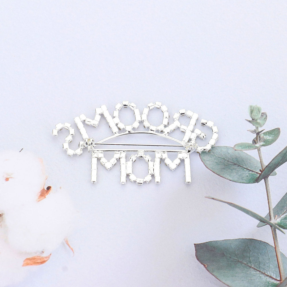 Sil ver GROOMS MOM Rhinestone Pin Brooch