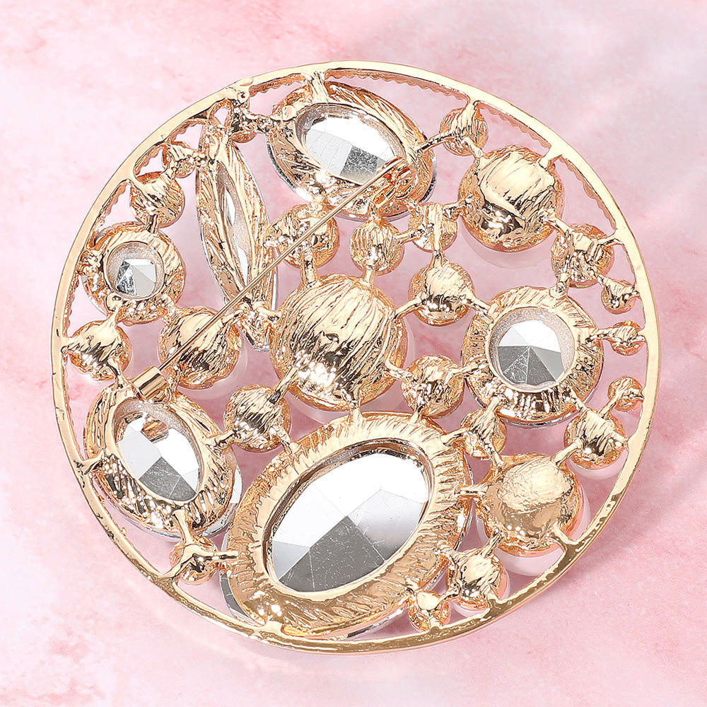 Pearl Stone Cluster Embellished Chunky Round Pin Brooch
