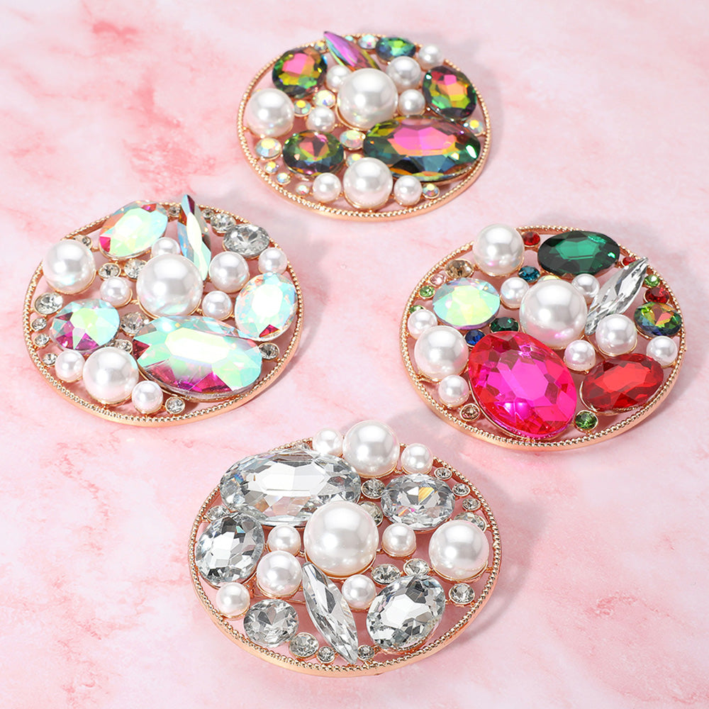Pearl Stone Cluster Embellished Chunky Round Pin Brooch
