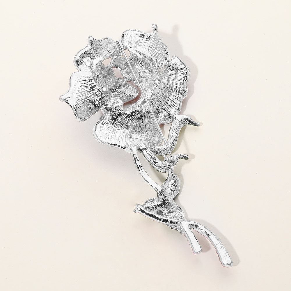 Stone Paved Rose Stem Pin Brooch