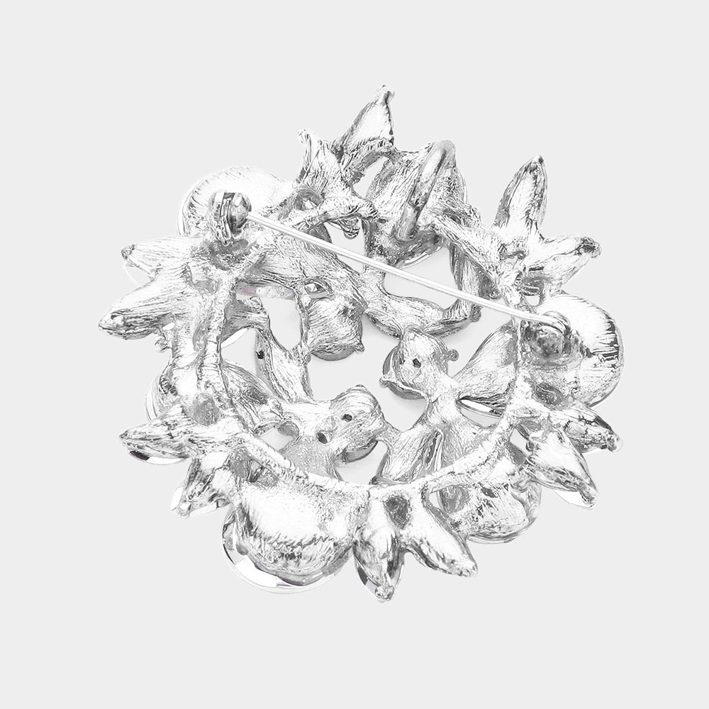 Glass Crystal Teardrop Wreath Pin Brooch