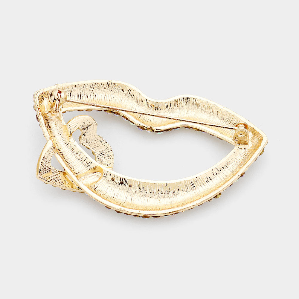 Rhinestone Lip Heart Pin Brooch