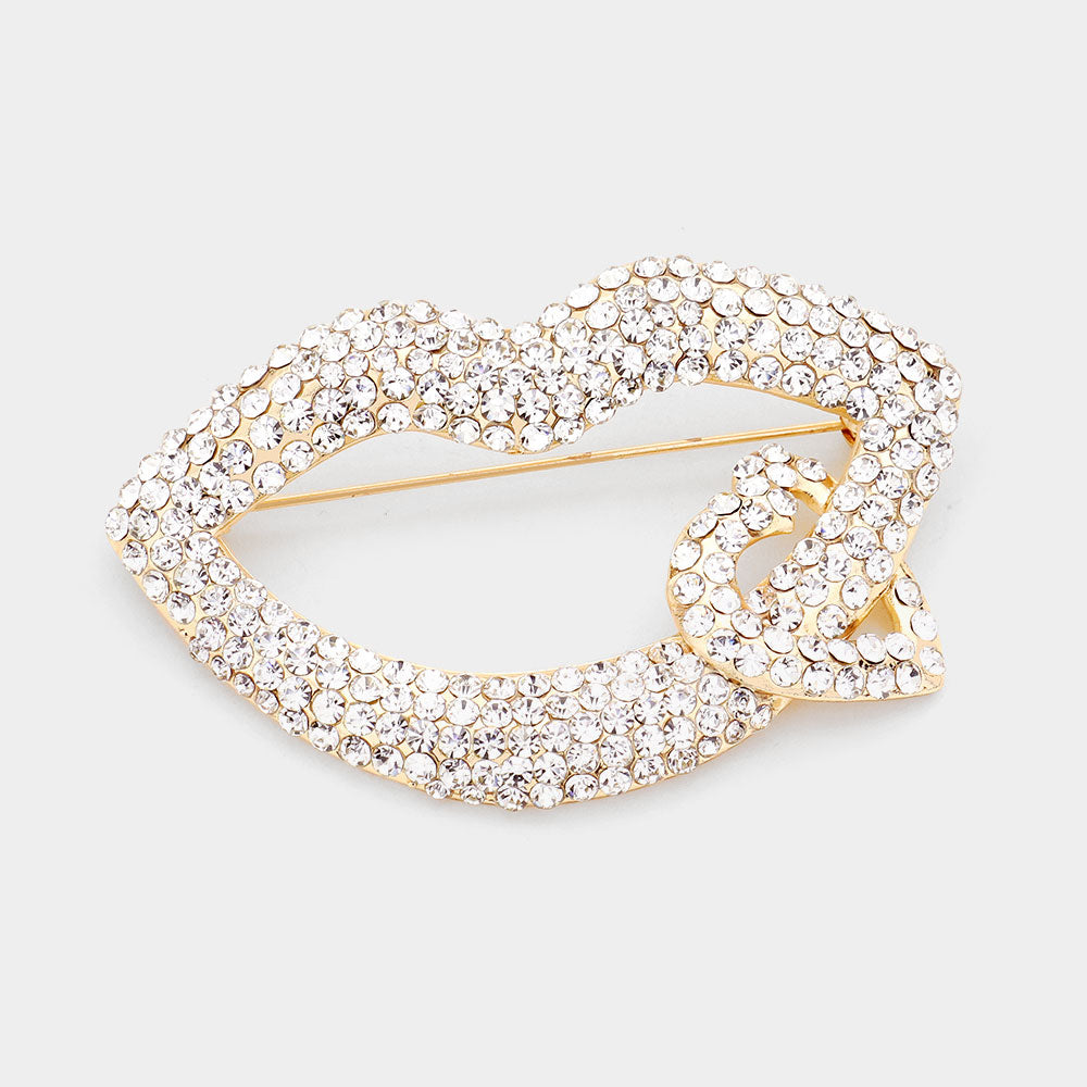 Rhinestone Lip Heart Pin Brooch