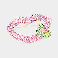 Rhinestone Lip Heart Pin Brooch