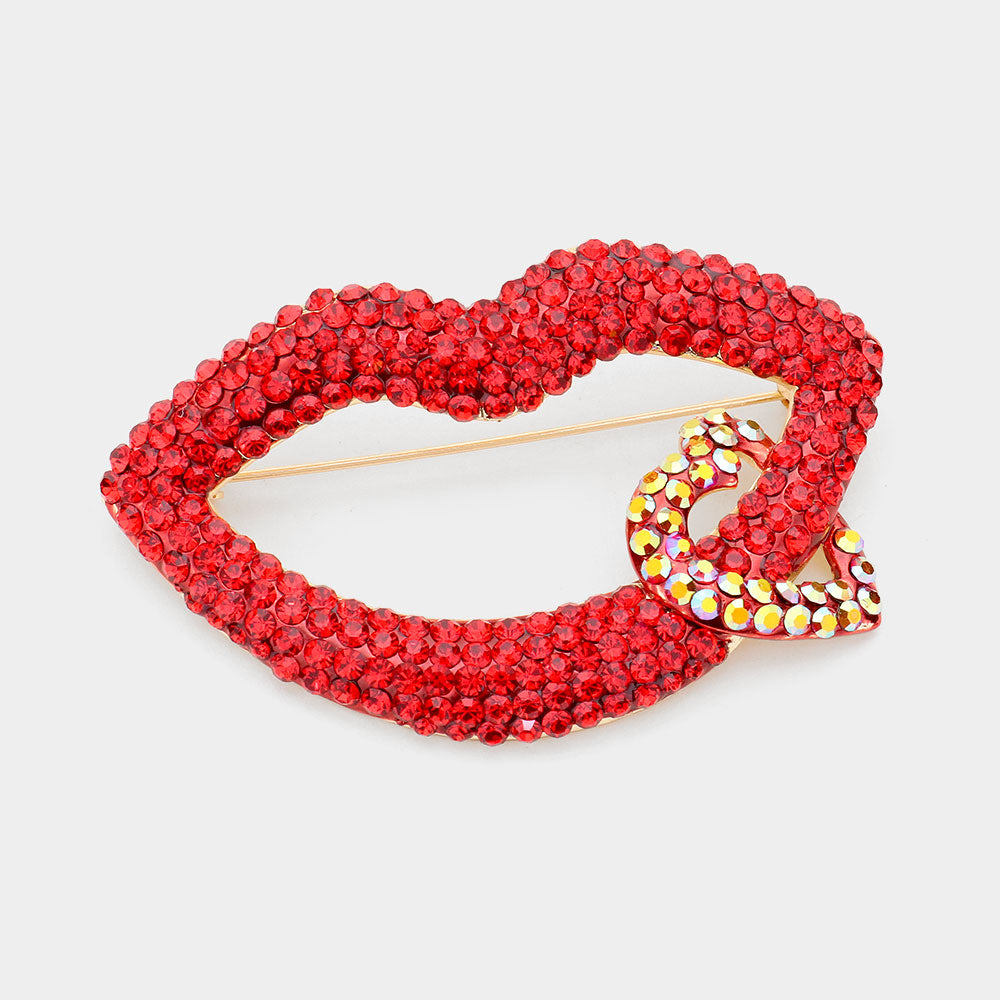 Rhinestone Lip Heart Pin Brooch