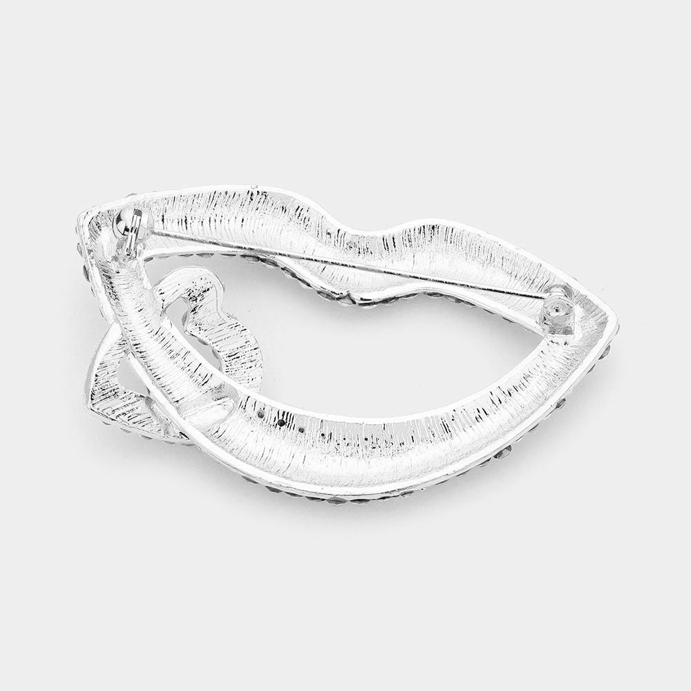 Rhinestone Lip Heart Pin Brooch