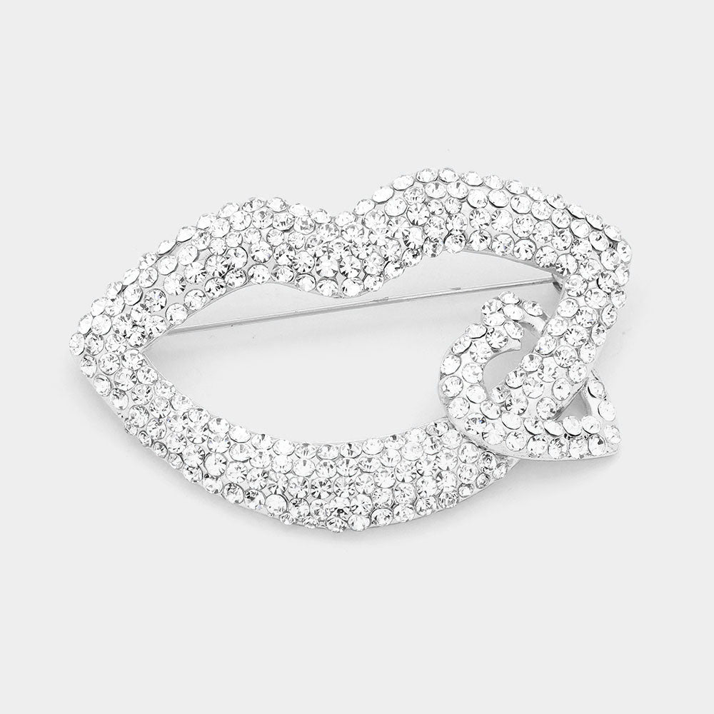 Rhinestone Lip Heart Pin Brooch