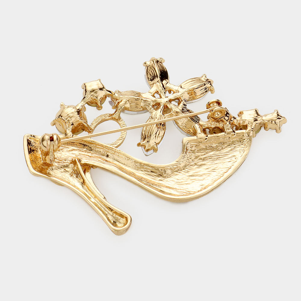 Stiletto Heel Marquise Stone Flower Pin Brooch