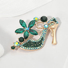 Stiletto Heel Marquise Stone Flower Pin Brooch