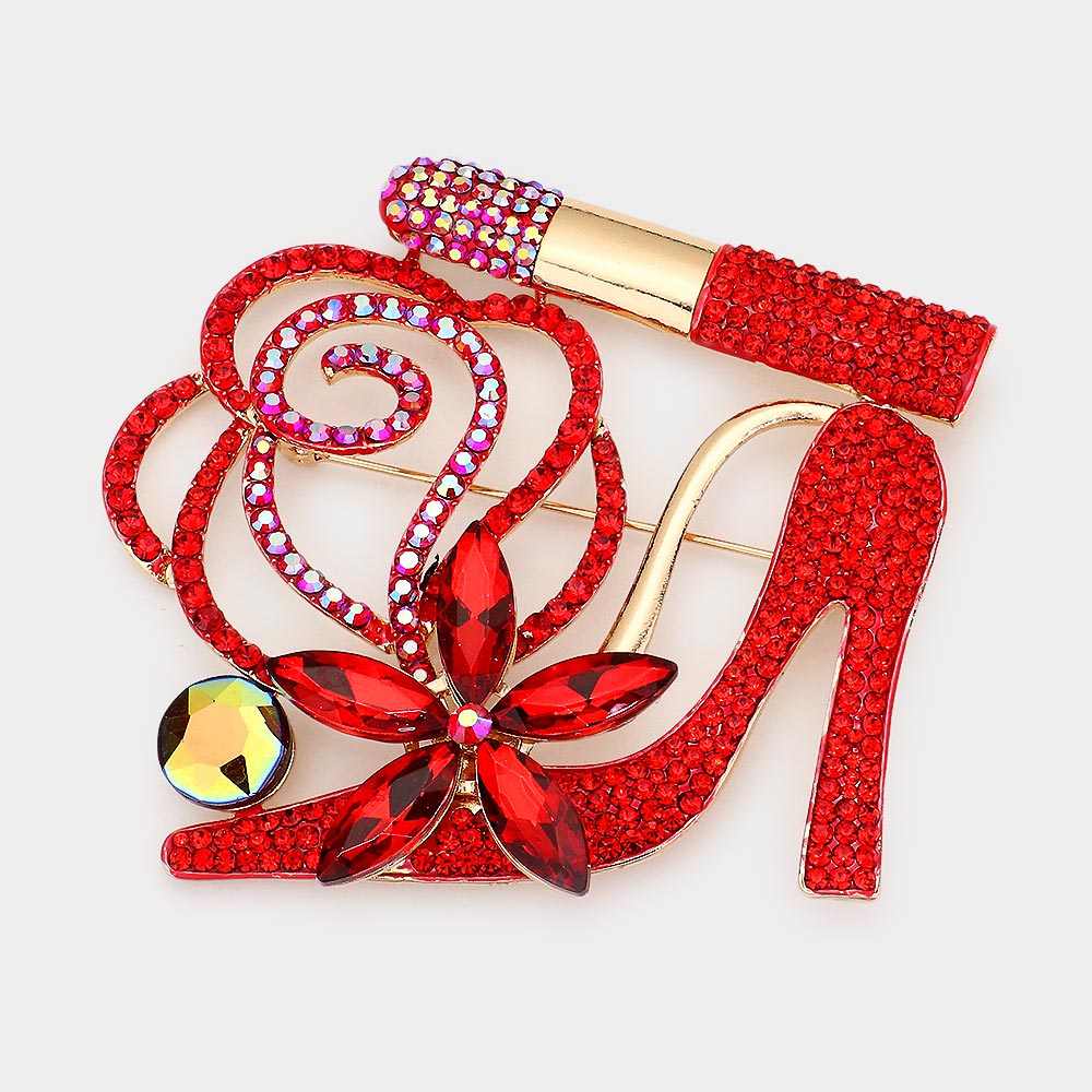 Rhinestone Pave High Heel Flower Lipstick