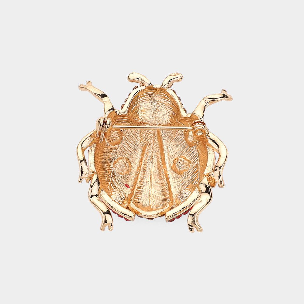 Stone Embellished Ladybug Pin Brooch