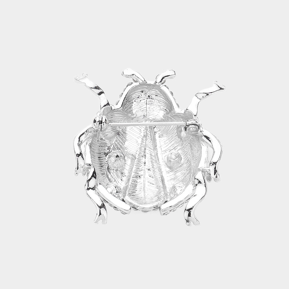 Stone Embellished Ladybug Pin Brooch