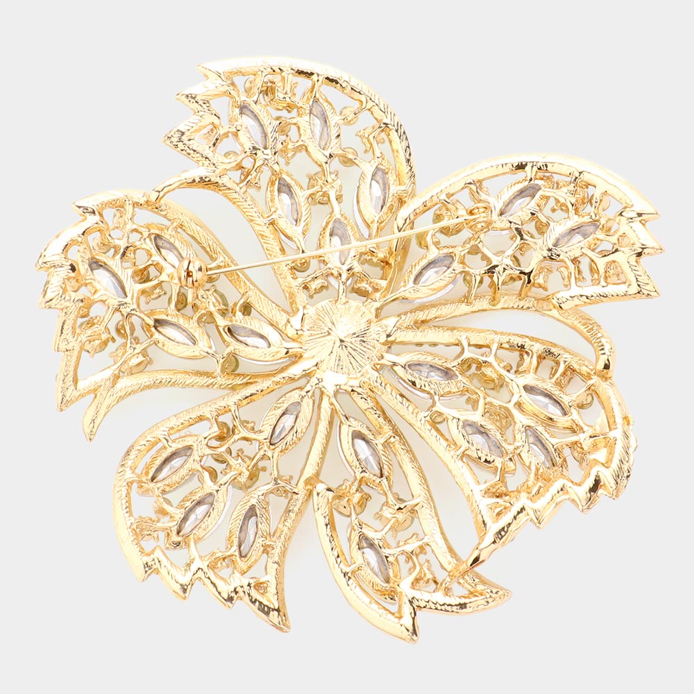 Stone Embellished Oversized Flower Pin Brooch