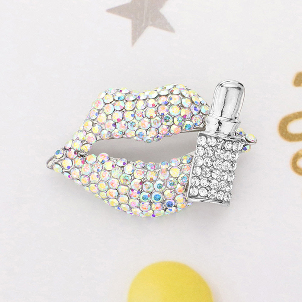 Bling Studded Lip and Lipstick Pin Brooch