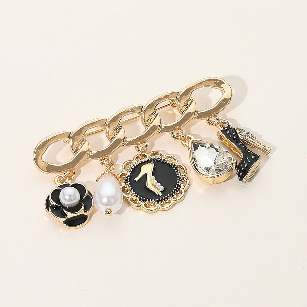 Pearl Flower High Heel Teardrop Cluster Charm Pin Brooch