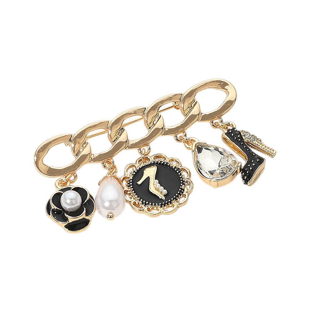 Pearl Flower High Heel Teardrop Cluster Charm Pin Brooch