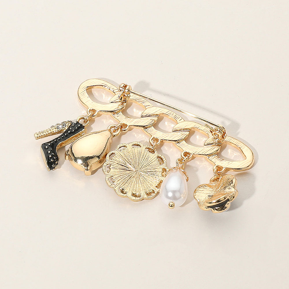 Pearl Flower High Heel Teardrop Cluster Charm Pin Brooch