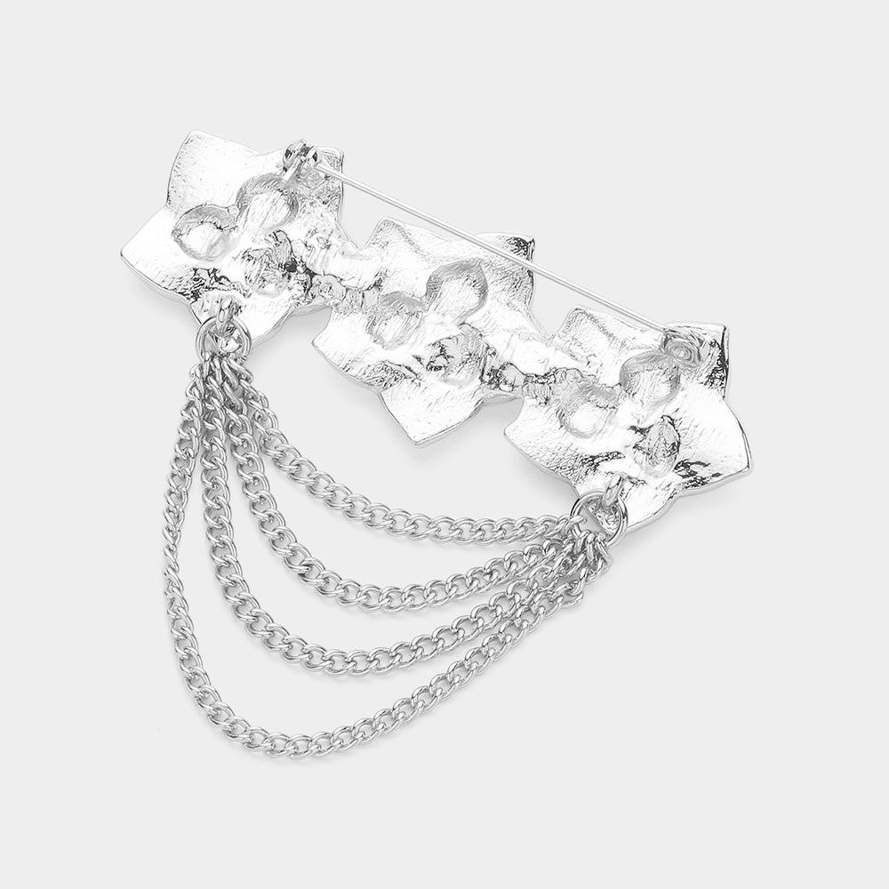 Stone Pointed Triple Enamel Flower Chain Brooch