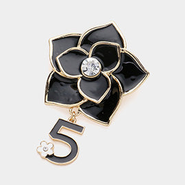 Stone Pointed Enamel Flower Number Five Dangle Pin Brooch