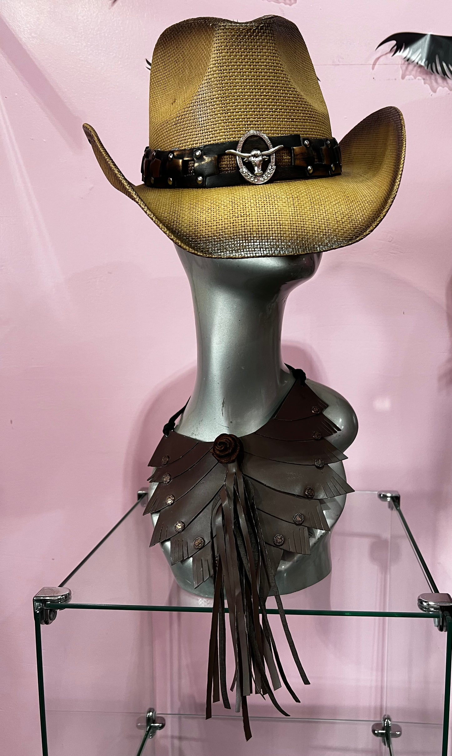 Leather Linked Band Western Straw Cowboy Fedora Hat