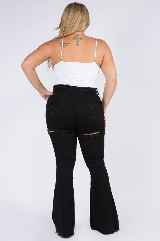 Sassy Curvy Flare Distressed Sexy Black Jeans