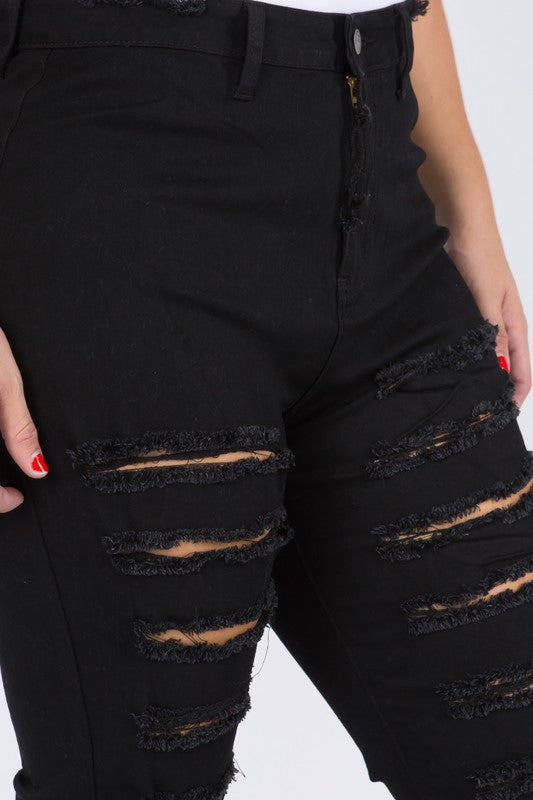Sassy Curvy Flare Distressed Sexy Black Jeans