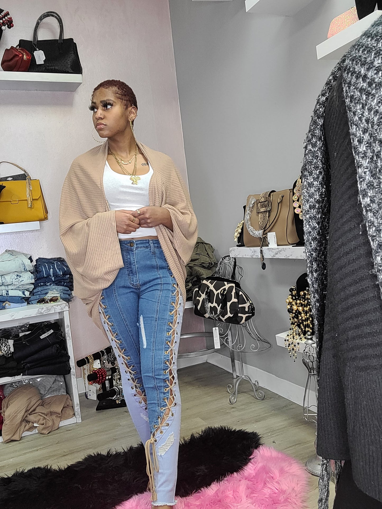 High Rise Front Lace Jeans