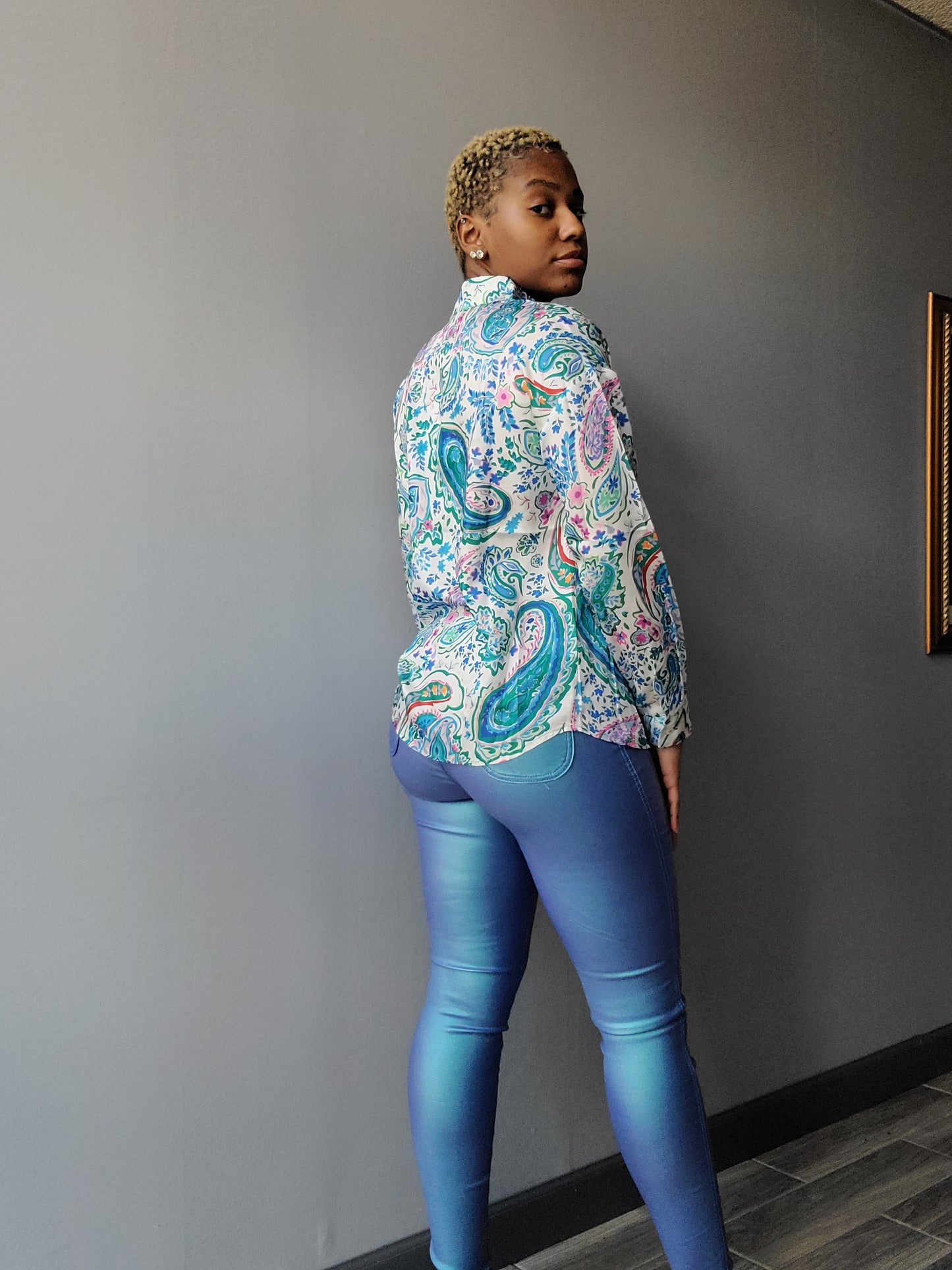 Paisley Print Button Down Top