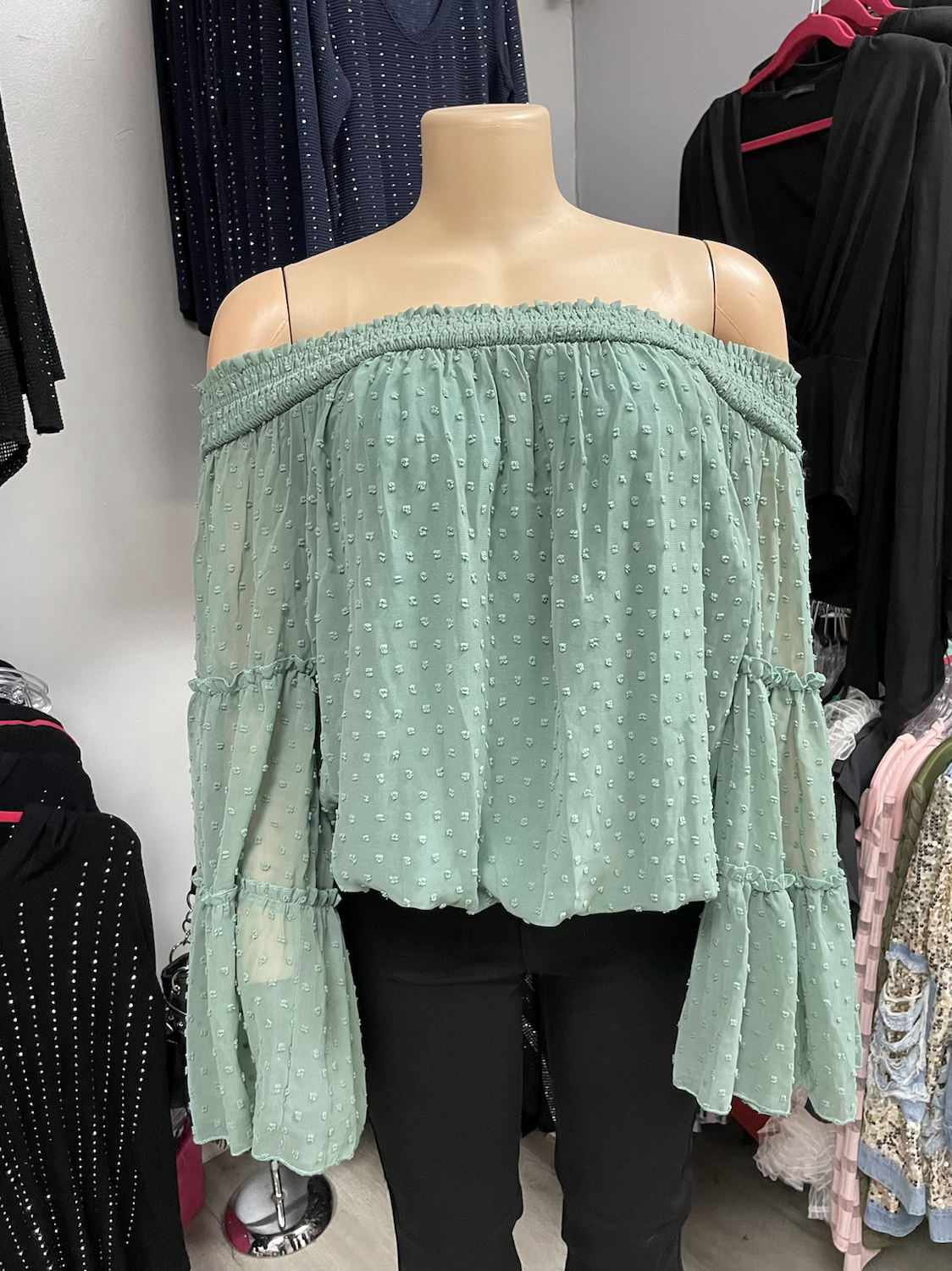 Swiss Dot Off The Shoulder Tops