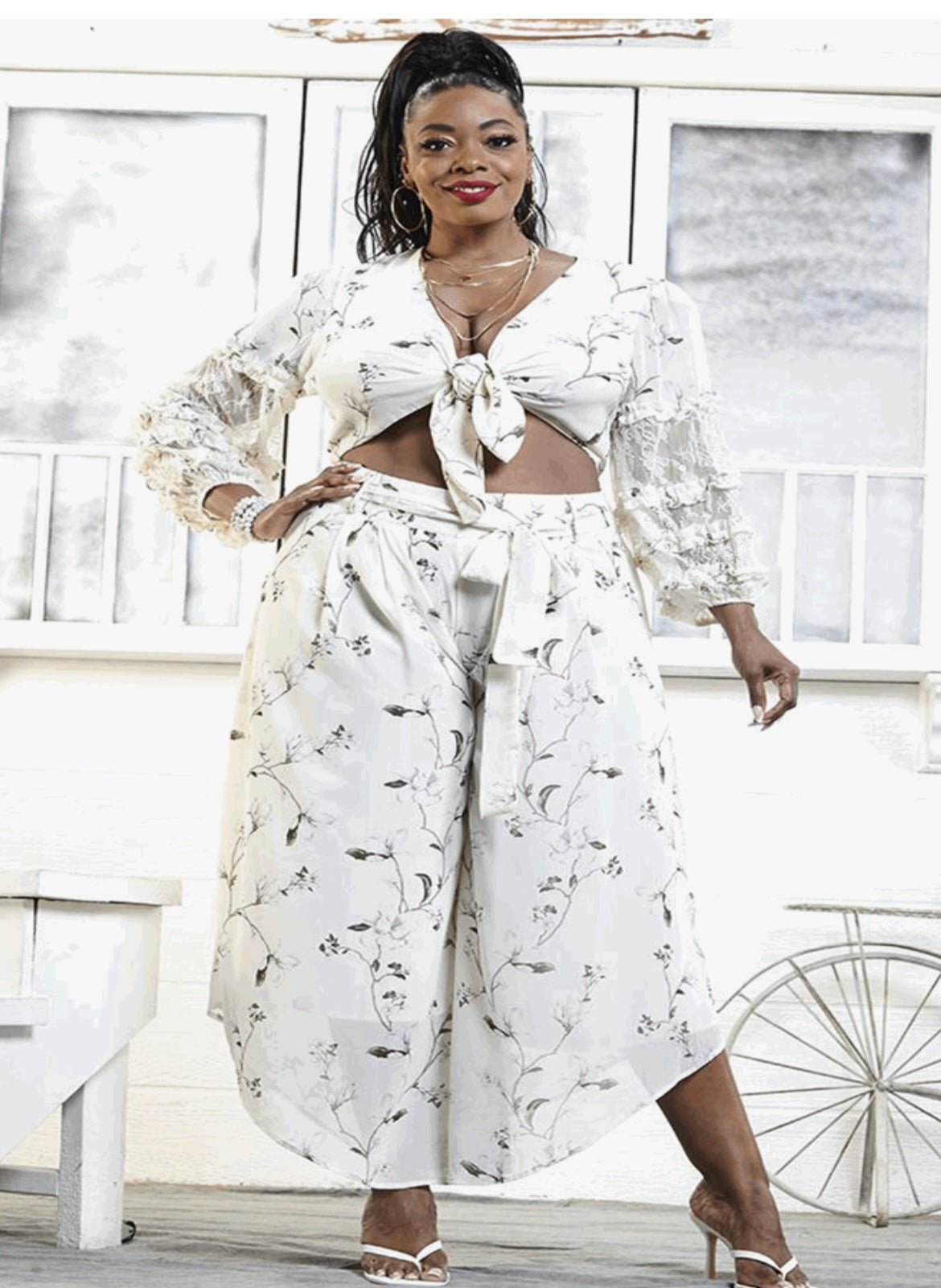 IVORY FLORAL PANTS SET