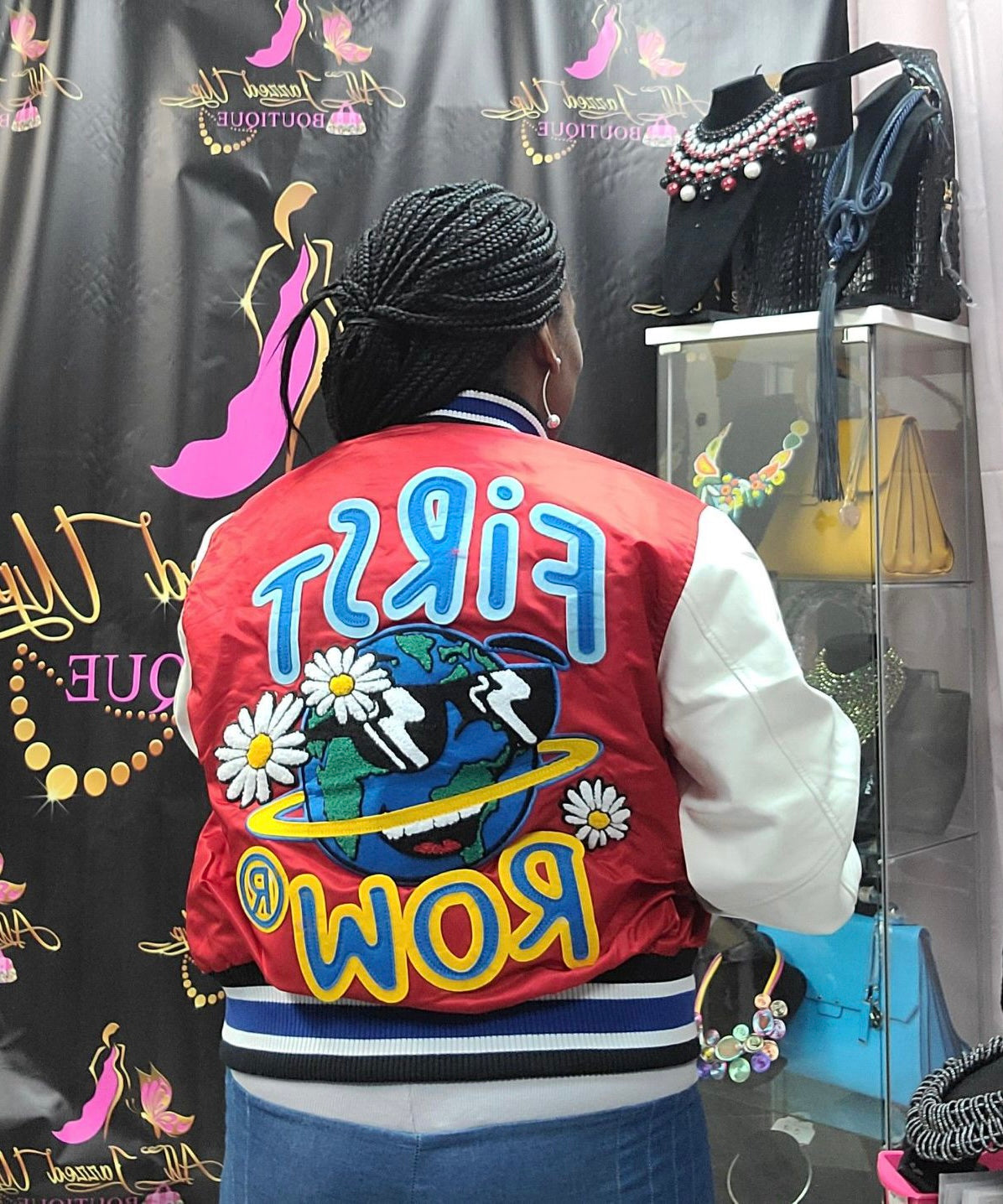 Earth & Sun Red Letterman Varsity Jacket