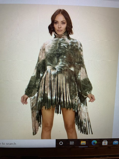 Tie Dye Print Fringe Tunic Top