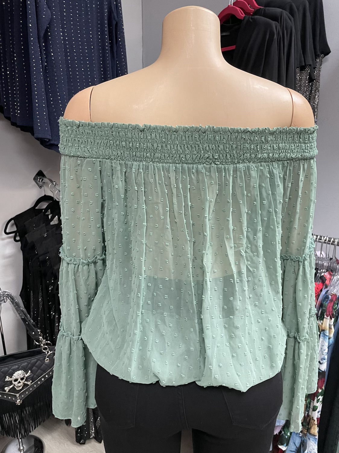 Swiss Dot Off The Shoulder Tops