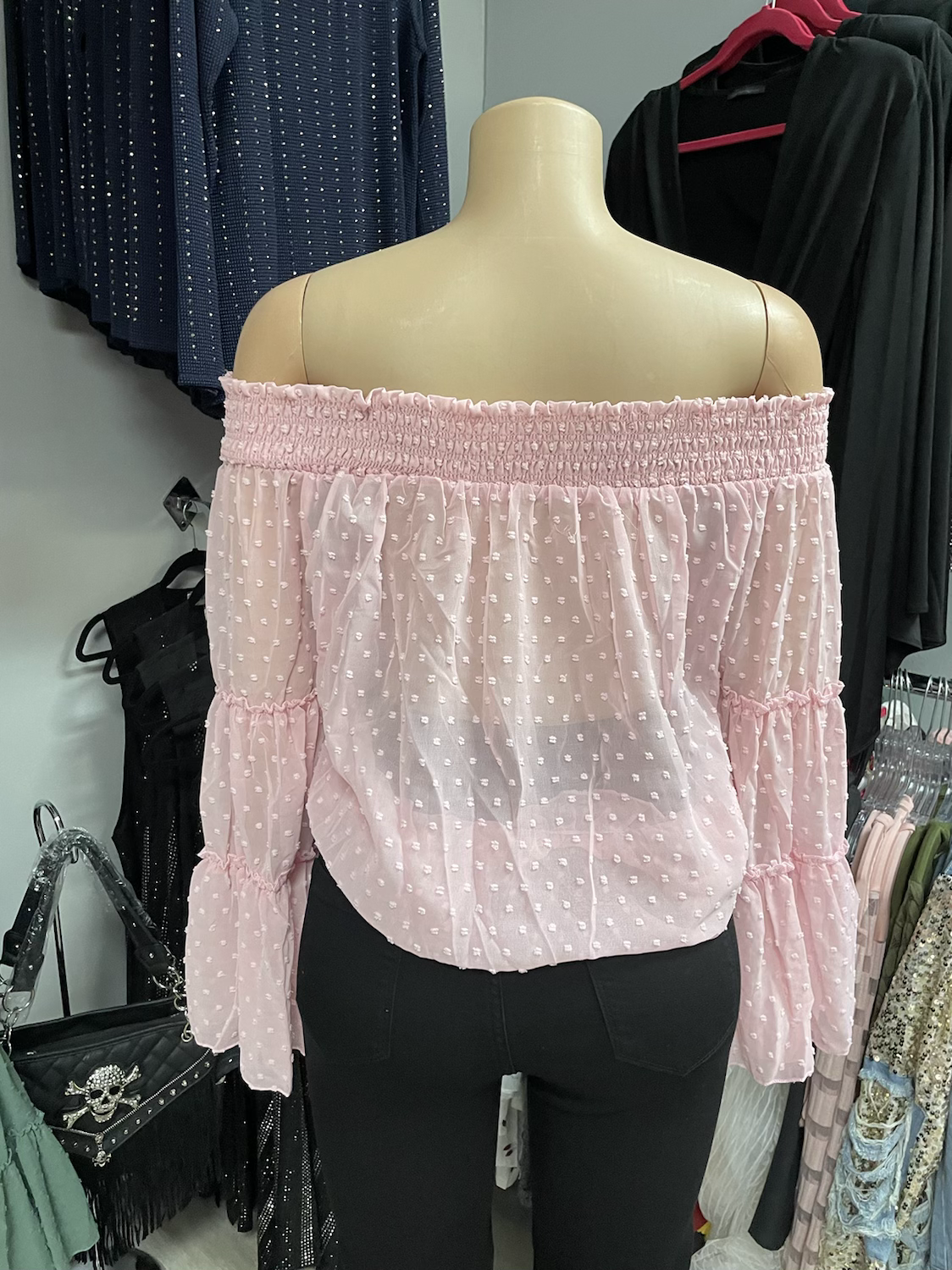 Swiss Dot Off The Shoulder Tops