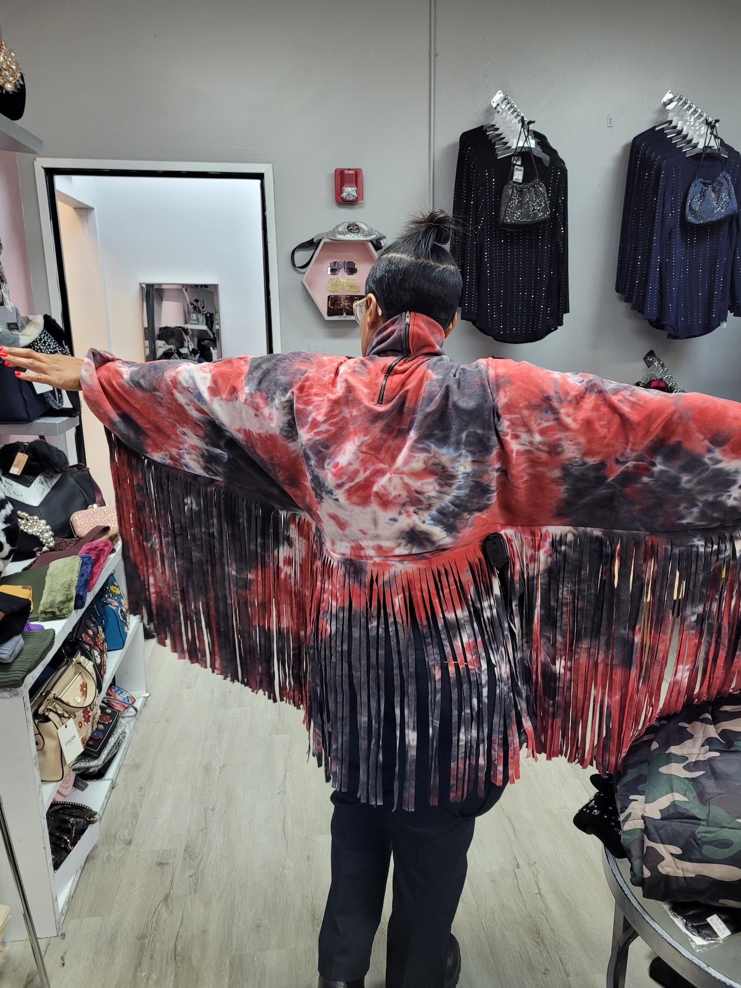 Tie Dye Print Fringe Tunic Top