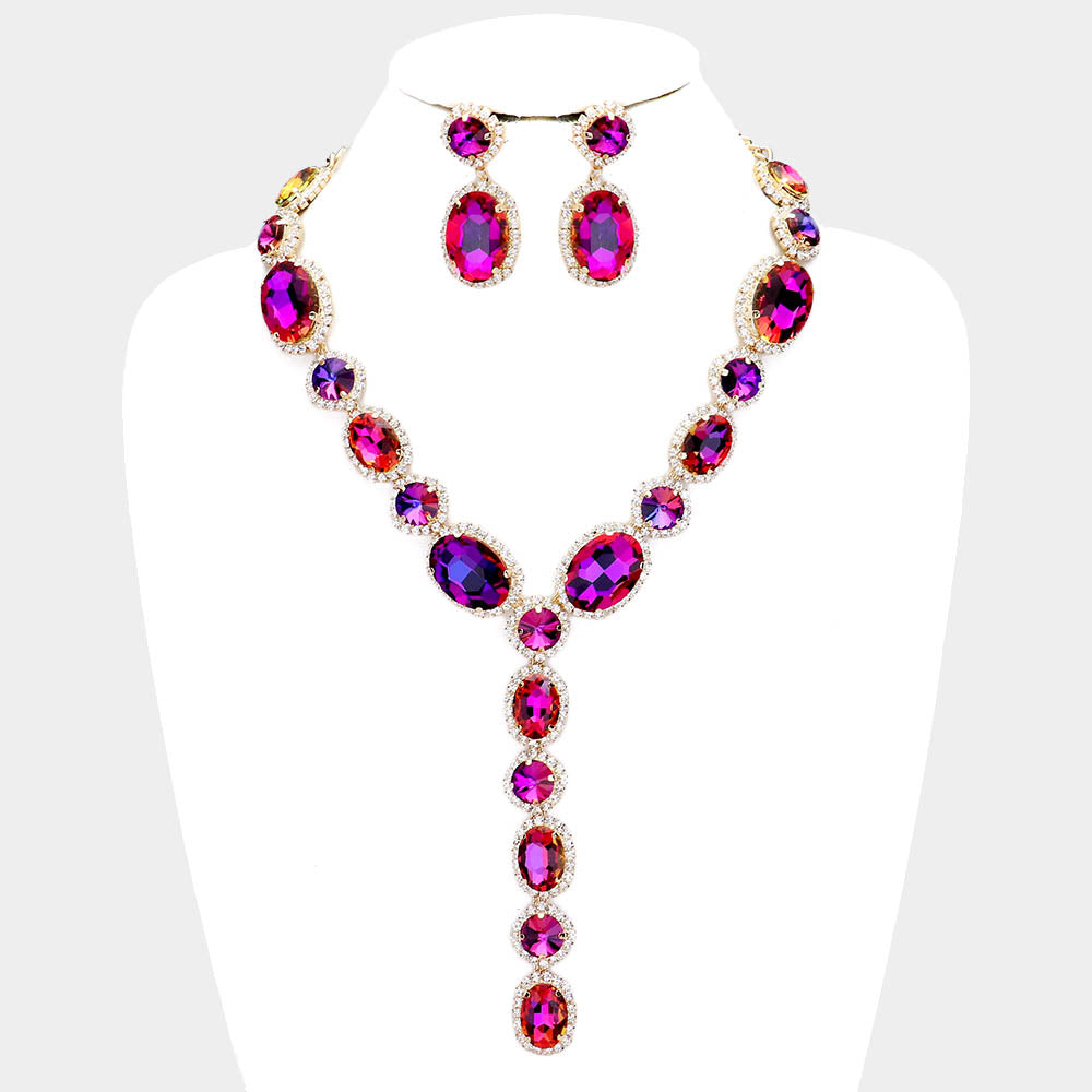 Glass Crystal Rhinestone Y Evening Necklace