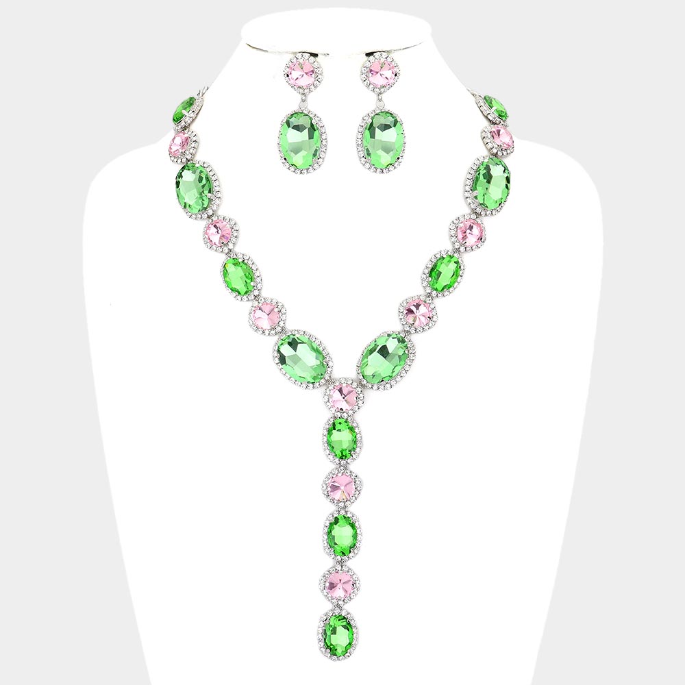 Glass Crystal Rhinestone Y Evening Necklace