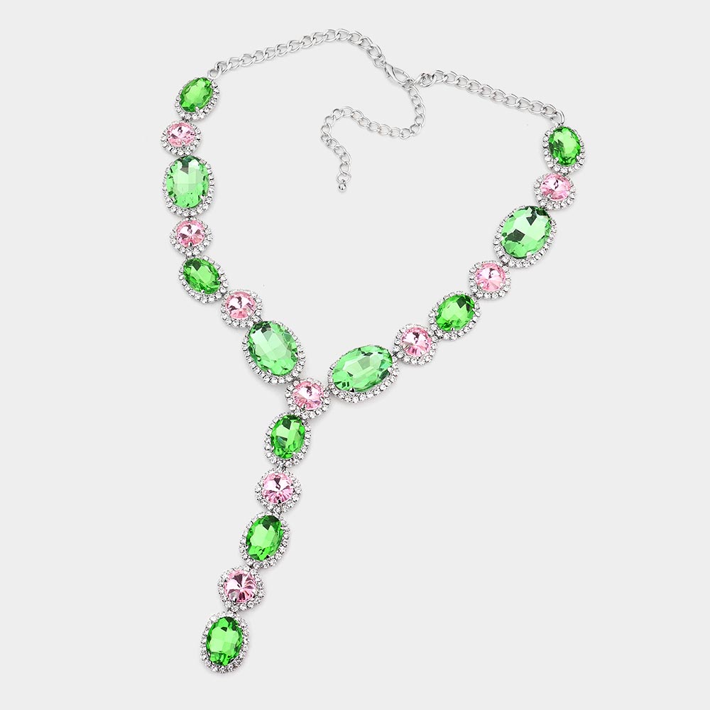 Glass Crystal Rhinestone Y Evening Necklace