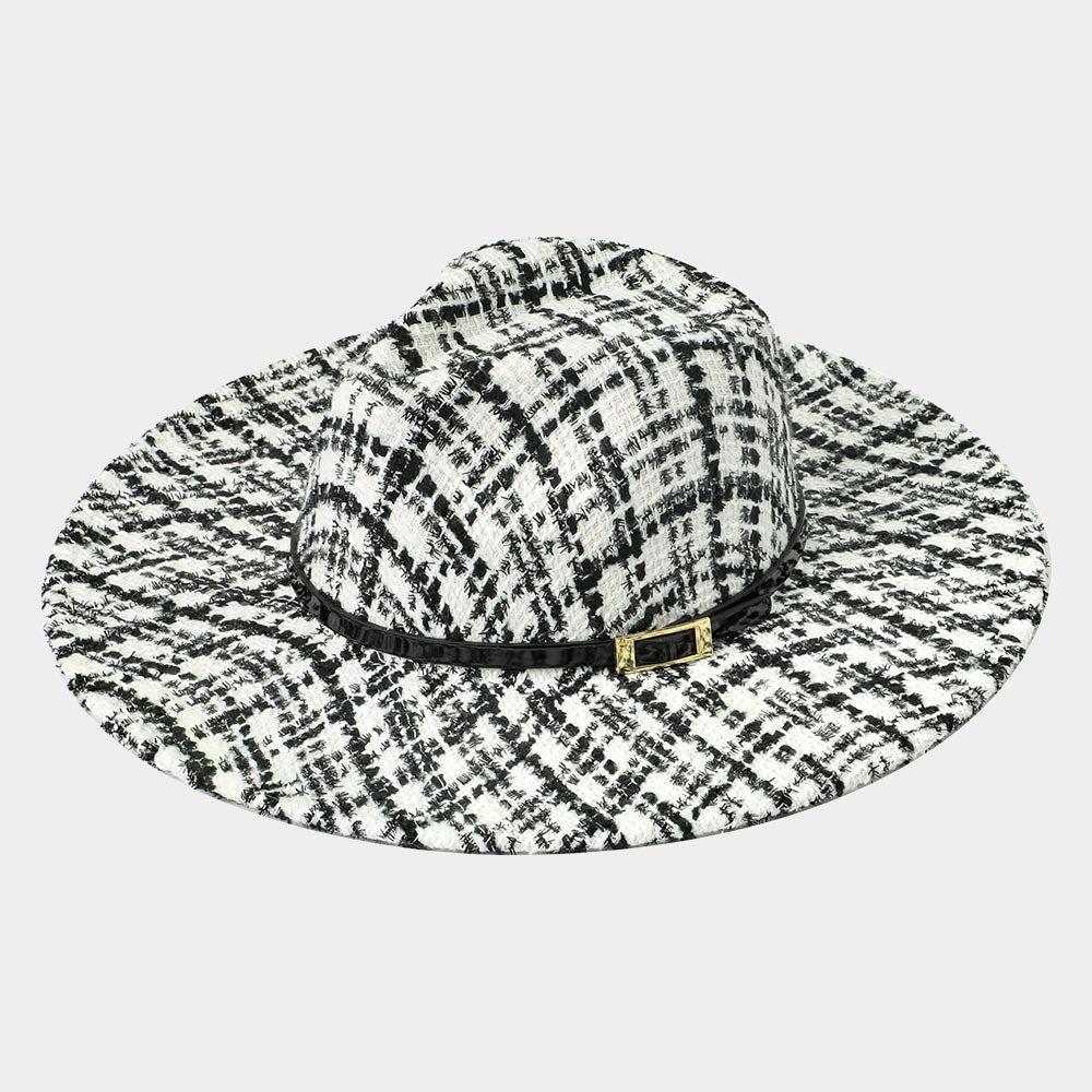 BELT BAND ACCENTED CHECK PATTERNED PANAMA HAT