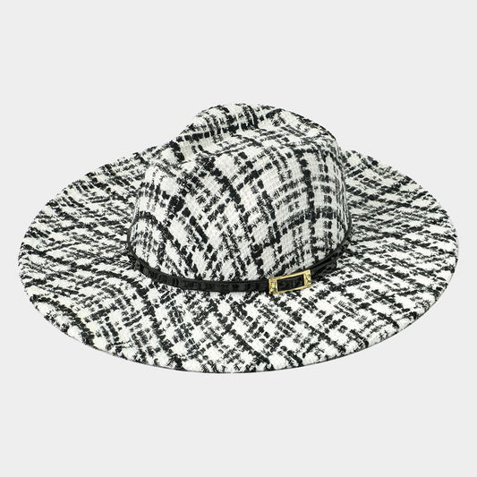 BELT BAND ACCENTED CHECK PATTERNED PANAMA HAT