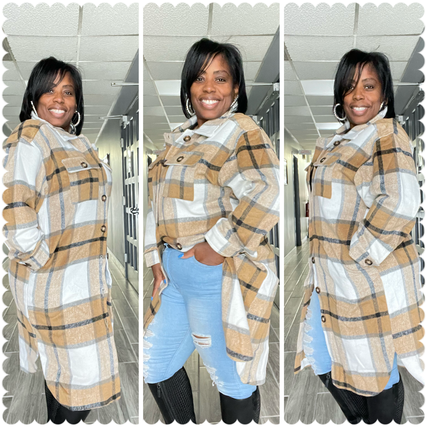 Brushed Flannel Plaid Button Long Coats