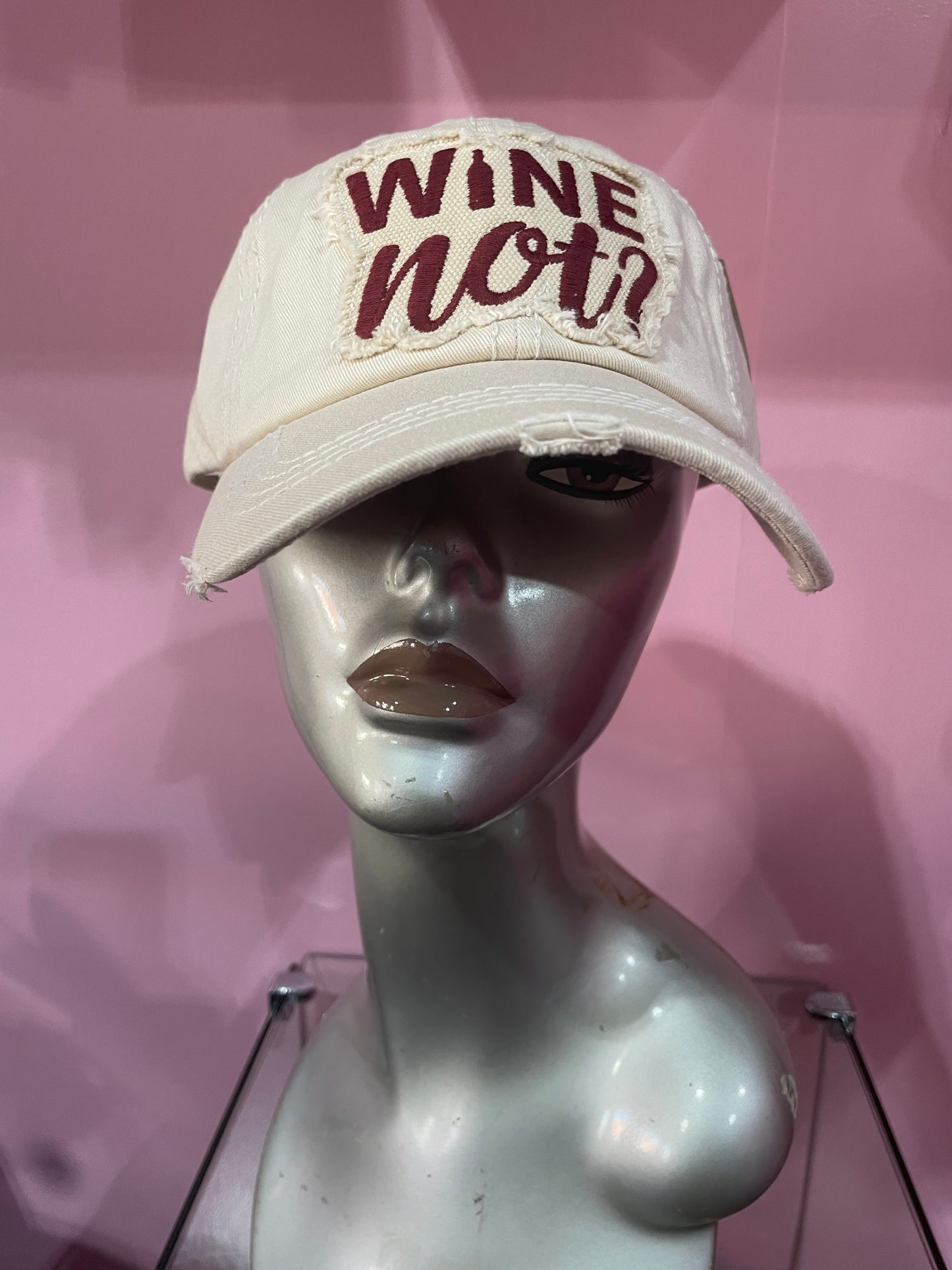 Beige Wine Not Message Vintage Baseball Cap