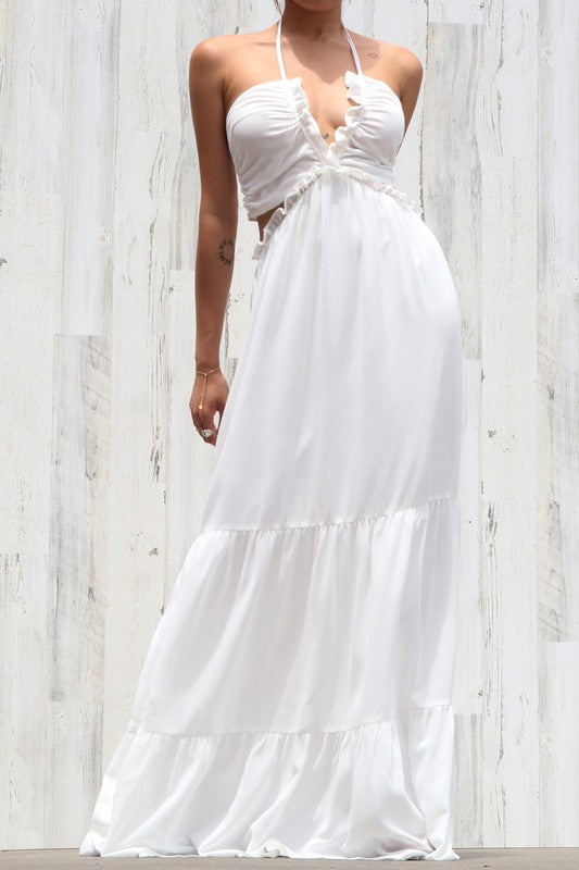 V NECK WOVEN MAXI DRESS