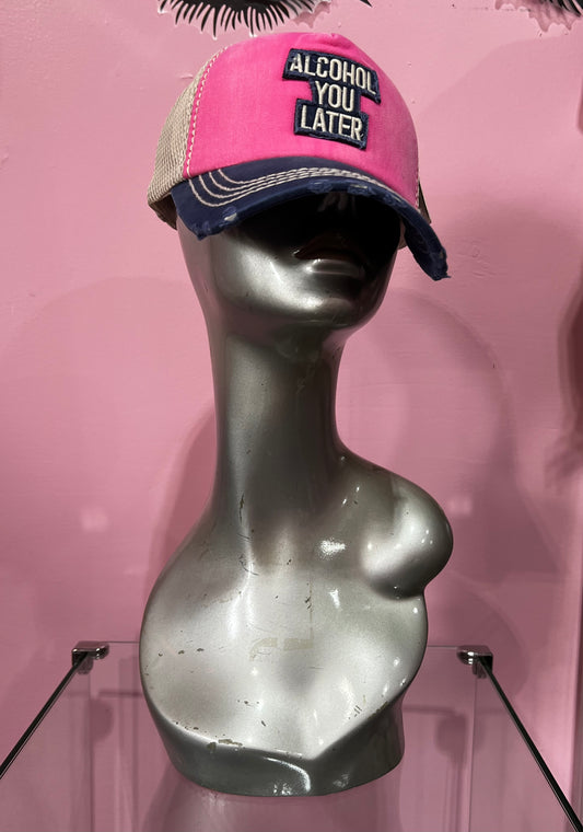 Mesh Back ALCOHOL YOU LATER Message Patch Vintage Baseball Cap